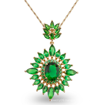 Luxury Green Stone Design Fashion Jewelry Pendant Necklace for Gift